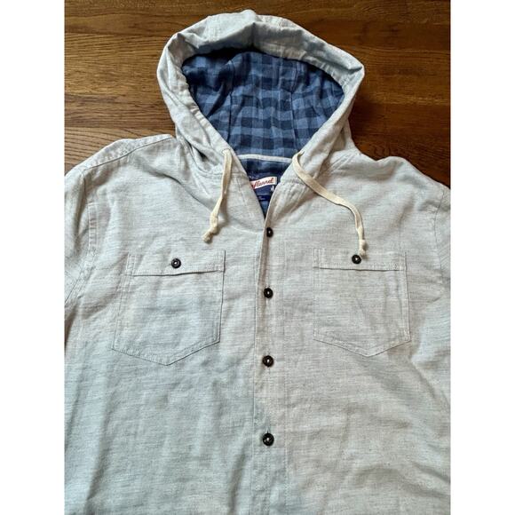 Johnnie O Shirt Mens Medium Gray Button Up Hoodie Surf Flannel Bodhi Beach - Picture 6 of 8